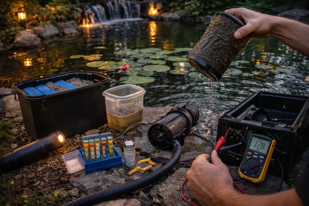Teich und Filter Wartung